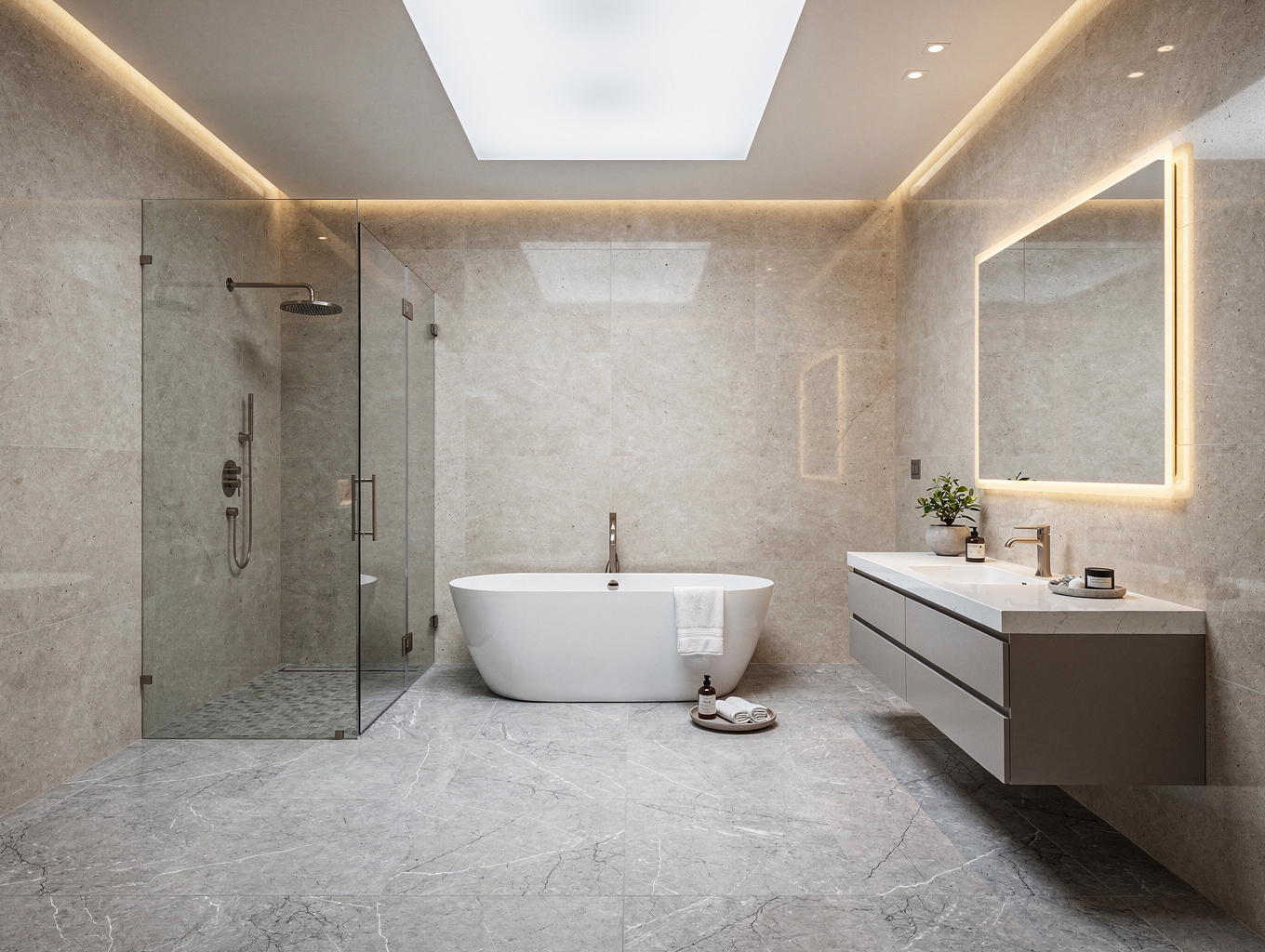 Remodeled bathroom with walk-in shower, example design inspiration