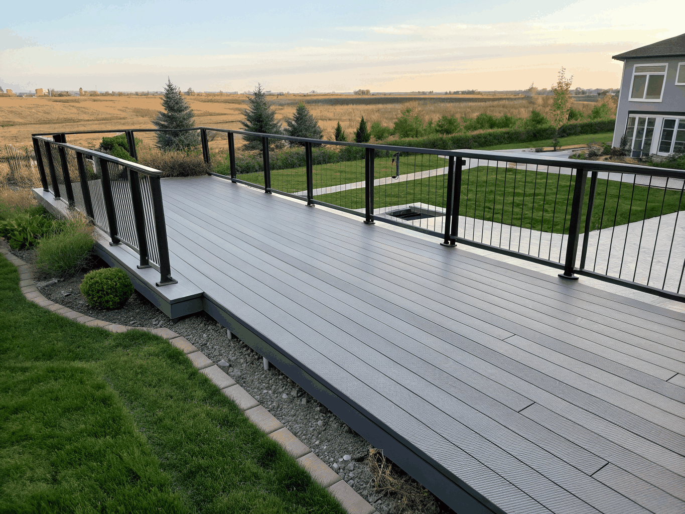 Elevated wood deck on a wooded lot, example design inspiration